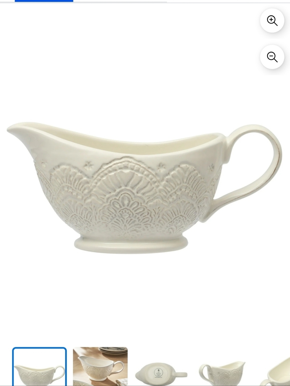 New Pioneer Woman Vintage Lace  Embossed Ceramic Linen Gravy Boat
